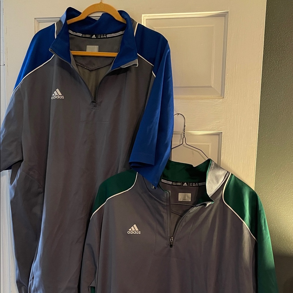 Adidas Men's Gray Windbreakers with Blue and Green Accents